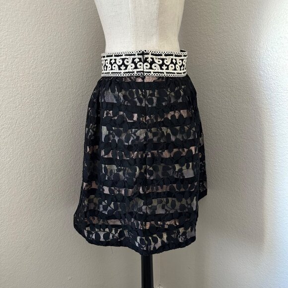 Anthropologie Floreat A Line Mini Skirt Black Lace Intricate Embroidered Sz 4 - Picture 4 of 6